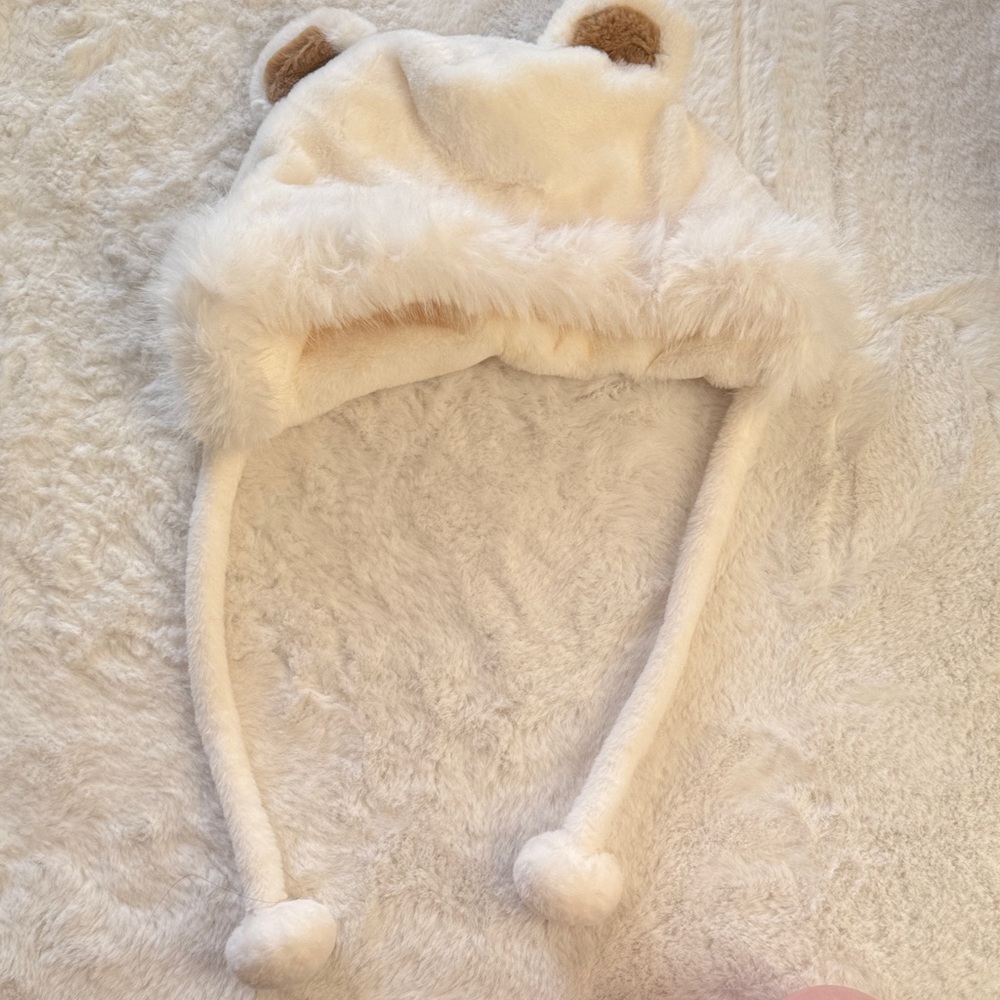 Kids Faux Fur Bear Ear Hat - Cream